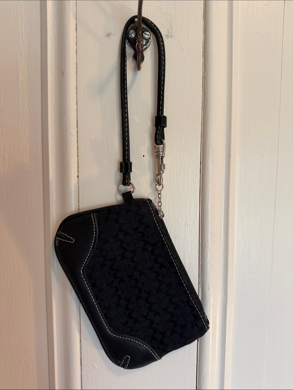 Black Wristlet Clutch with Signature Coach Jacquard Pattern